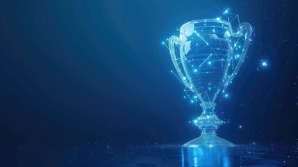 hologram of a trophy cup on the blue background.