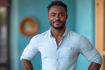 Poster - Smiling Man in Blue Shirt