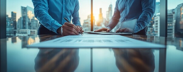 Wall Mural - Business Professionals Signing Contract in Office Setting