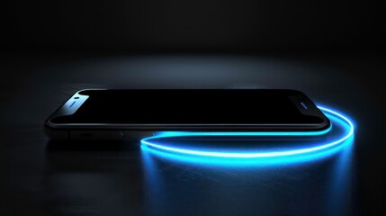 Sticker - A modern smartphone with a glowing blue light effect on a black background.