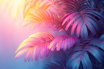 Sticker - Tropical Sunset: Palm Leaves in Vibrant Hues