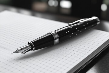 Elegant Fountain Pen on a Grid Notebook