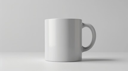 Wall Mural - A plain white ceramic mug with a handle, isolated on a white background.