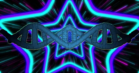 Wall Mural - animation of dna strand over blue stars moving