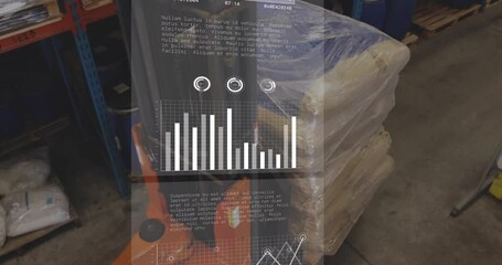 Wall Mural - Animation of diagrams and data processing over warehouse