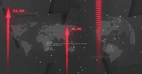 Wall Mural - Animation of data processing and diagrams over globe and world map