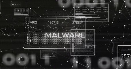 Sticker - Malware detection and data analysis animation over digital network background