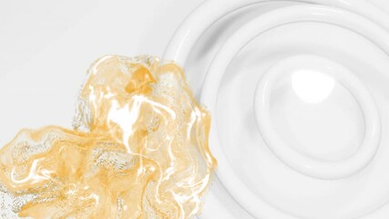 Poster - Golden liquid animation flowing over white circular shapes