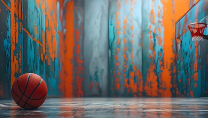 Wall Mural - Dynamic sports abstract featuring basketball themes, capturing the excitement of competitive gameplay