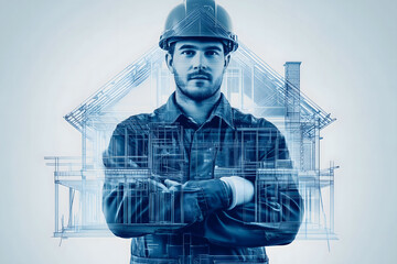 double exposure of images of engineers and construction workers, illustrations