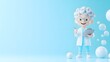 © นิศรา อ่วมเกิด - 3D Cartoon Doctor Character Holding Clipboard Blue Background