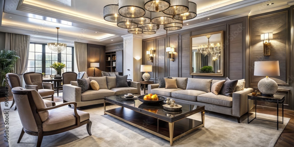 Elegant contemporary living room with sleek lines, plush furnishings ... - Sleek Luxurious Living Room Design