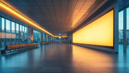 Canvas Print - Empty Airport Terminal with a Large Billboard