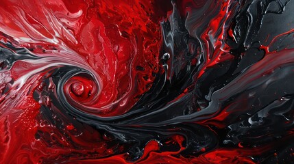 Wall Mural - Abstract swirling pattern of red, black and white paint.