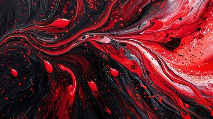 Sticker - Abstract red, black and white fluid art background.