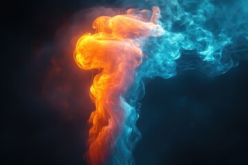 Poster - Abstract Smoke Art:  Fiery Orange and Cool Blue