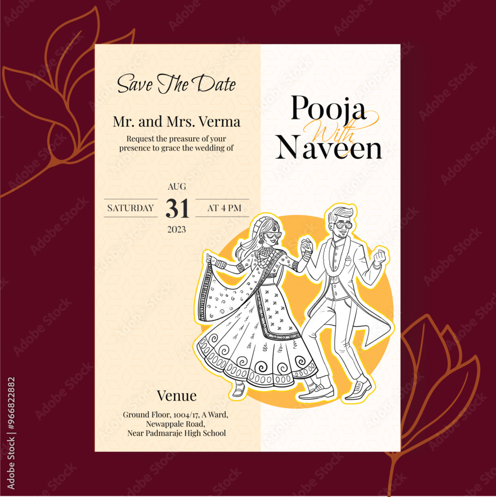 Vector traditional royal wedding invitation card design with Indian ...