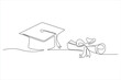 © Shemol - Continuous cap one line art drawing of graduation hat concept outline vector