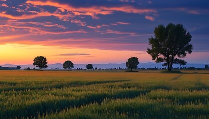 Poster - sunset in the field