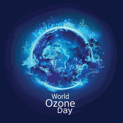 World Ozone Day banner design with a blue neon background