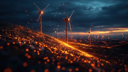 Canvas Print - Wind Turbine Farm at Sunset