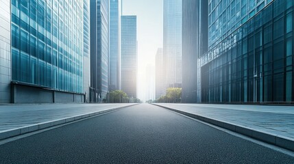 illustration of clean empty road in modern office building, city building background. Ai generated image