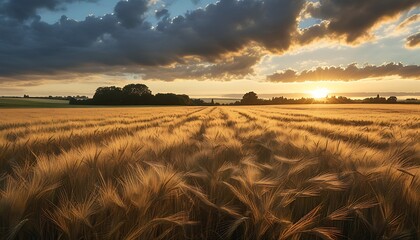 Poster - sunset over the field