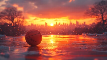 Canvas Print - Basketball at Sunset