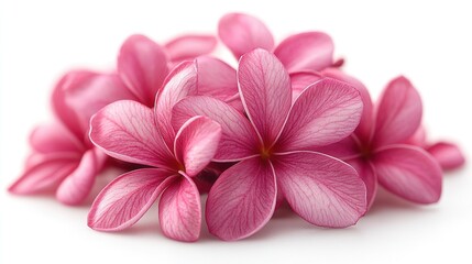 Poster - Pink Frangipani Flowers on a White Background