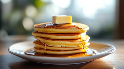 A stack of Japanese pancakes hotcakes with butter and syrup, Japanese food, breakfast delight