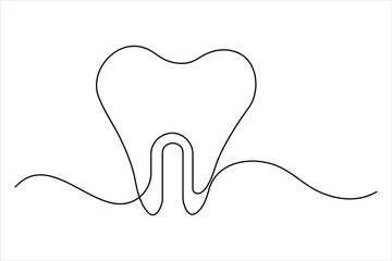 Wall Mural - Tooth continuous one line art drawing of minimalism design outline vector

