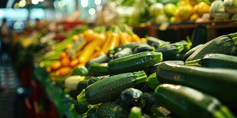 Poster - Close up of zucchinis at the vegetable market