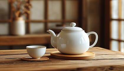 Sticker - teapot and cup on bamboo mat