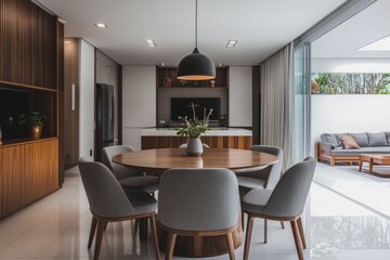 Wall Mural -  living room with wooden cabinets