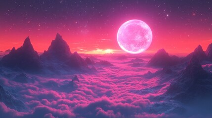 Poster - Pink Moon Over Mountains