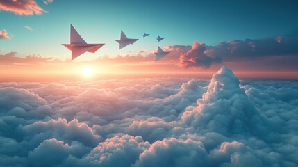 Canvas Print - Paper Planes Soaring Above the Clouds