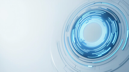 Abstract futuristic design with circular patterns and glowing blue elements on a light background, perfect for technology themes.