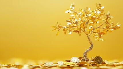 A Tiny Golden Tree Made From Gold. Golden Tree Wallpaper.