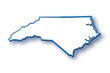 © Arnada - Vibrant blue outline of North Carolina's state shape on a white background, highlighting its unique borders and geographic features in a modern, minimalist design.