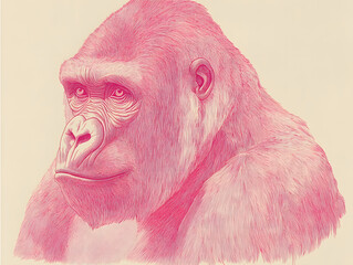 Wall Mural - risograph print texture, gorilla, whimsical and charming, line drawing, minimalist