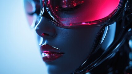 Wall Mural - Futuristic Cyborg Woman in Neon Lights