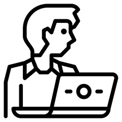 Sticker - student online education or learning by internet and laptop outline icon