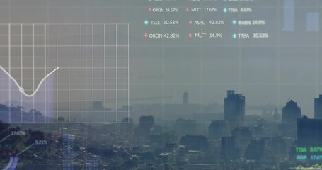 Sticker - Animation of diagrams and data processing over cityscape