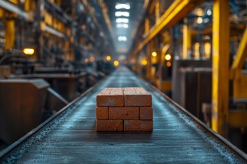 Wall Mural - Brick on a Conveyor Belt in a Factory