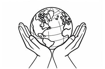 Monochrome illustration of two hands clasping a globe