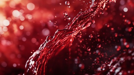 A captivating scene where deep red wine splashes dramatically into the air, creating a stunning display of liquid movement and vibrant droplets against a blurred backdrop