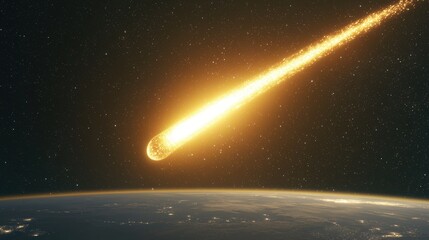 Poster - Asteroid Approaching Earth  Night Sky  Burning Meteor  Cosmic Event  Space Exploration