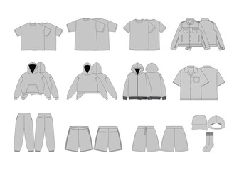 streetwear clothing vector mockup pack techpack mockups clothing brand fashion design flat adobe ill