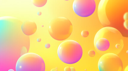 Wall Mural - A set of bright yellow circles and spheres, like bubbles, with a colorful gradient effect. This abstract design creates a vibrant, artistic background.