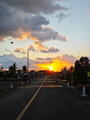 beautiful sunset on the road with the cloud